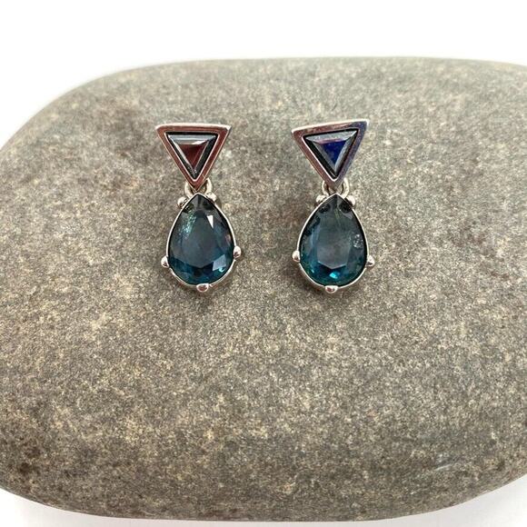 Monet Blue Topaz Hematite Dangle Drop Statement Earrings - Picture 1 of 12